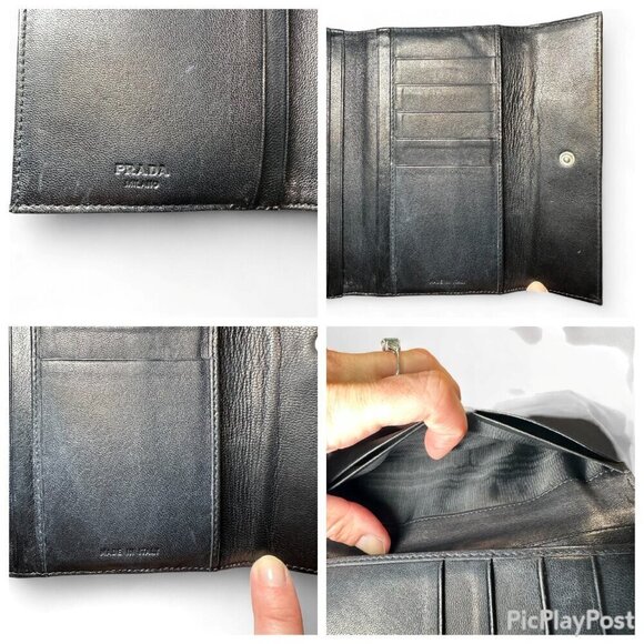 PRADA Saffiano Leather and Nylon Tri-Fold Wallet - Black - Picture 14 of 15